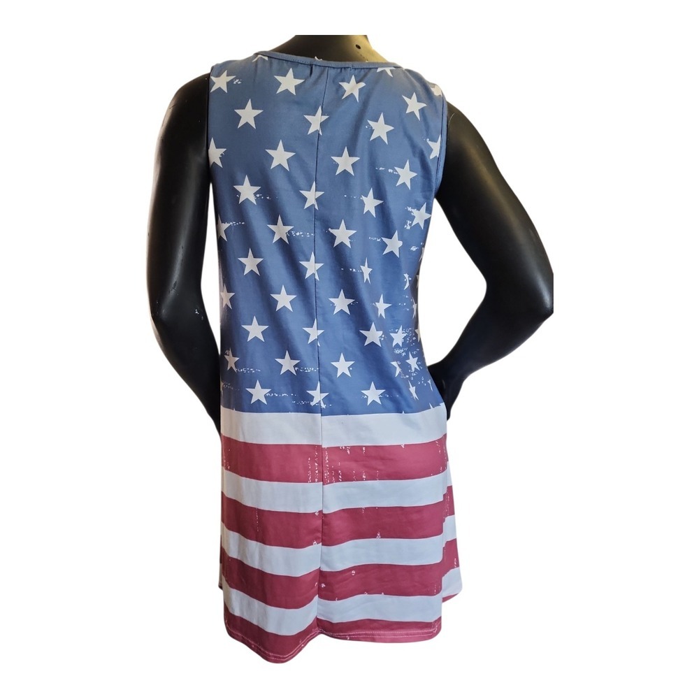 4th of July American Flag Swing Mini Dress Stars Stripes Pockets Sz M - Picture 3 of 14